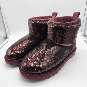 UGG Classic Mini Mirror Ball Sequin Ankle Boots Grape Purple Womens US 8 NWOT